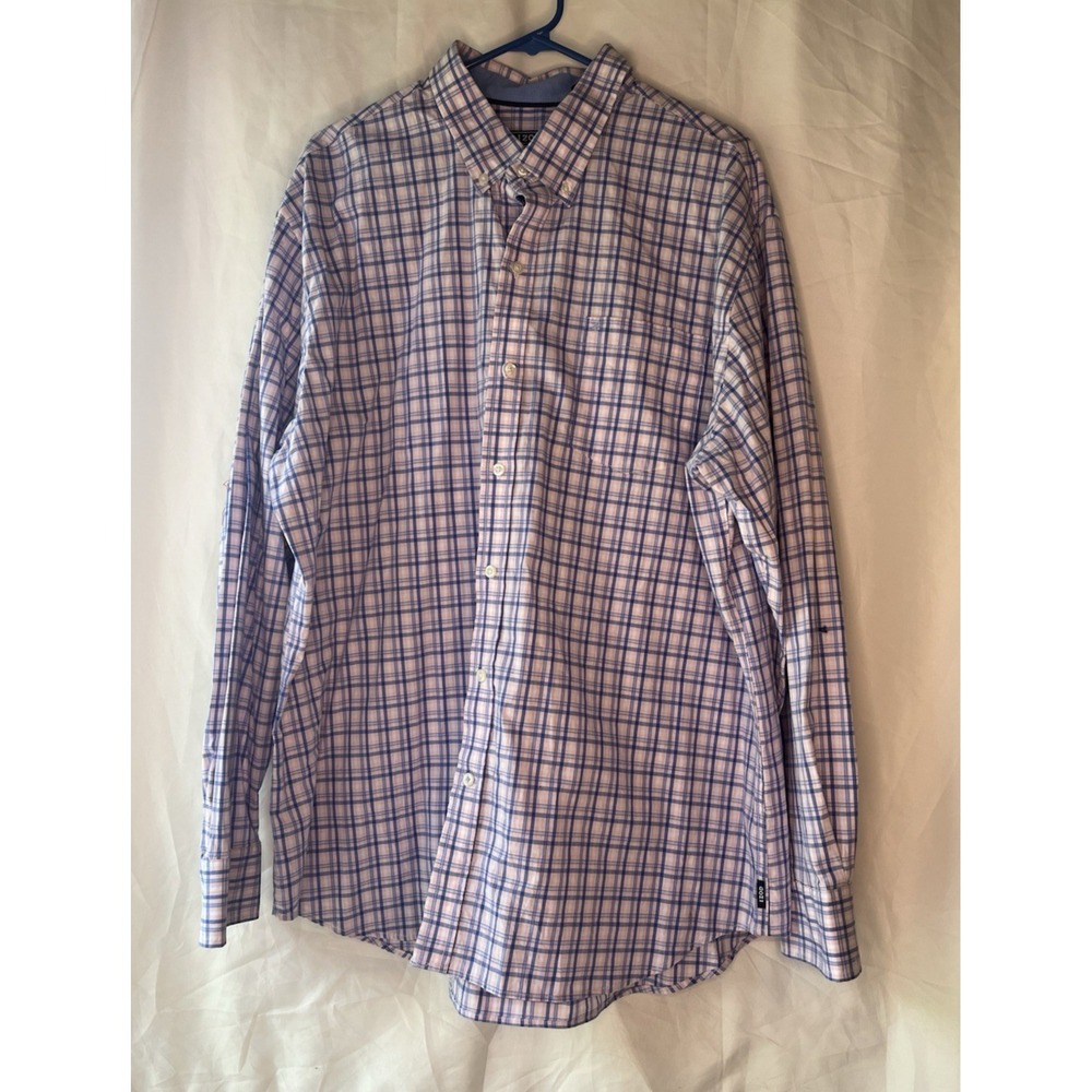 IZOD Men's Long Sleeve Button Down Checkered‎ Shirt Plaid XXL Pink Blue 2XL